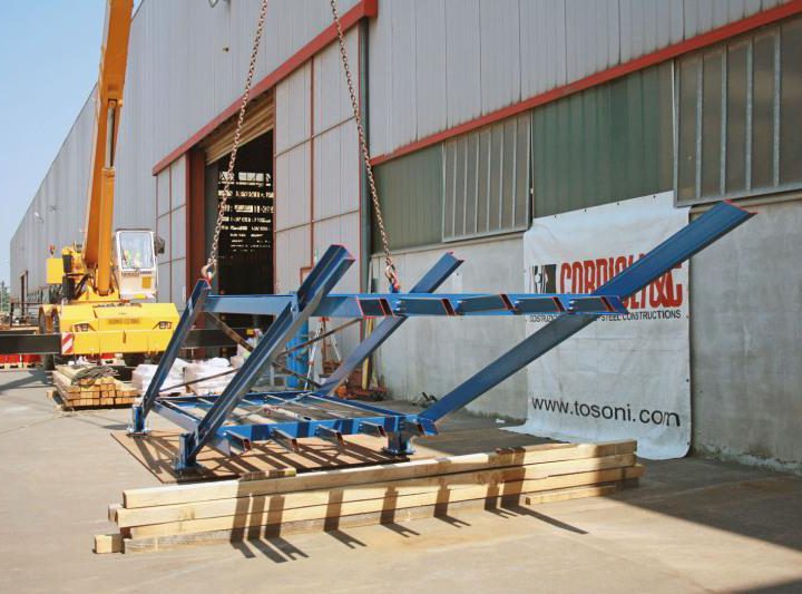 Steel structures assembled on the ground and raised